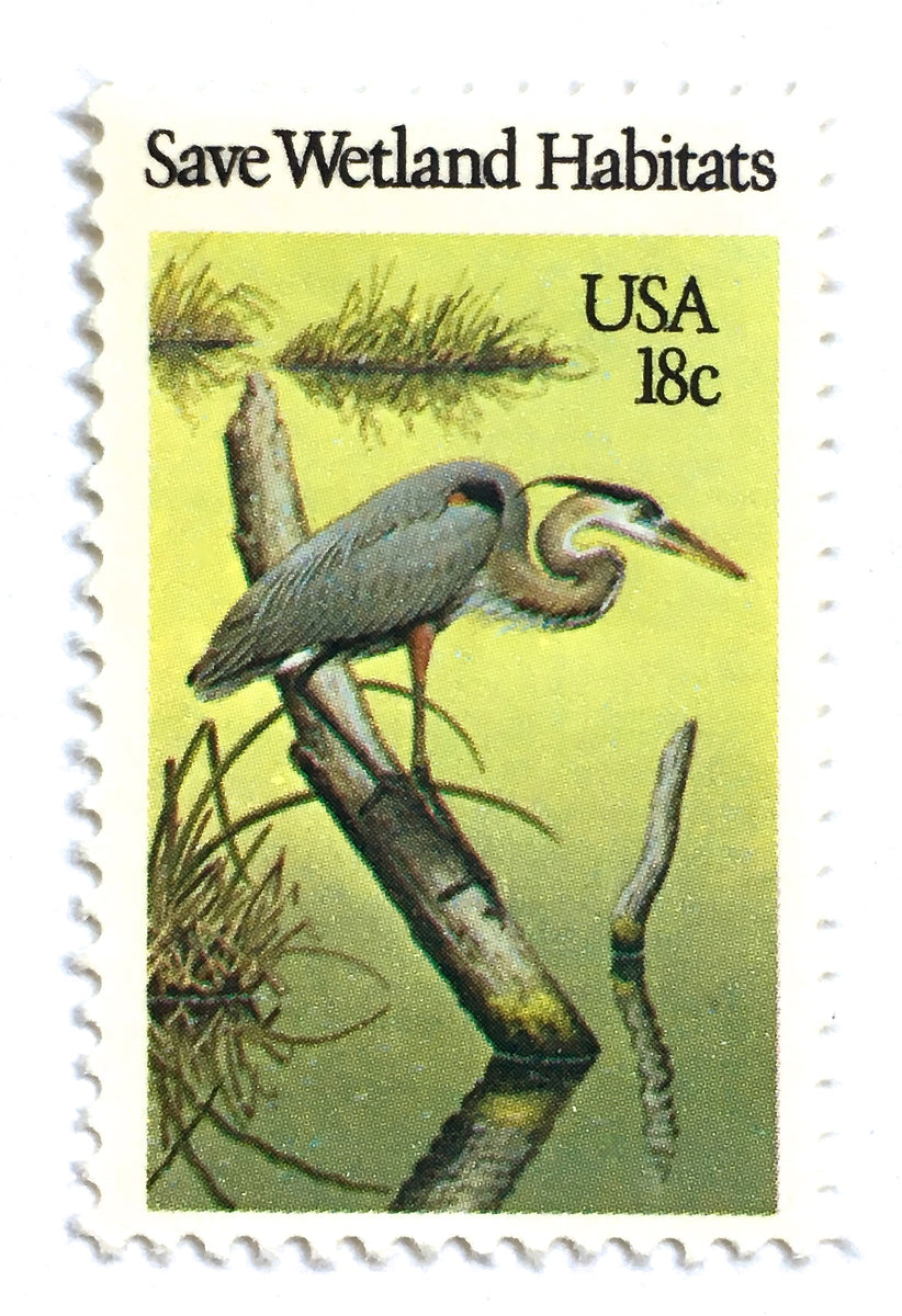 10 Blue Vintage Stamps Unused Preserving Wetlands 20 Cent Postage Stamps  for Mailing