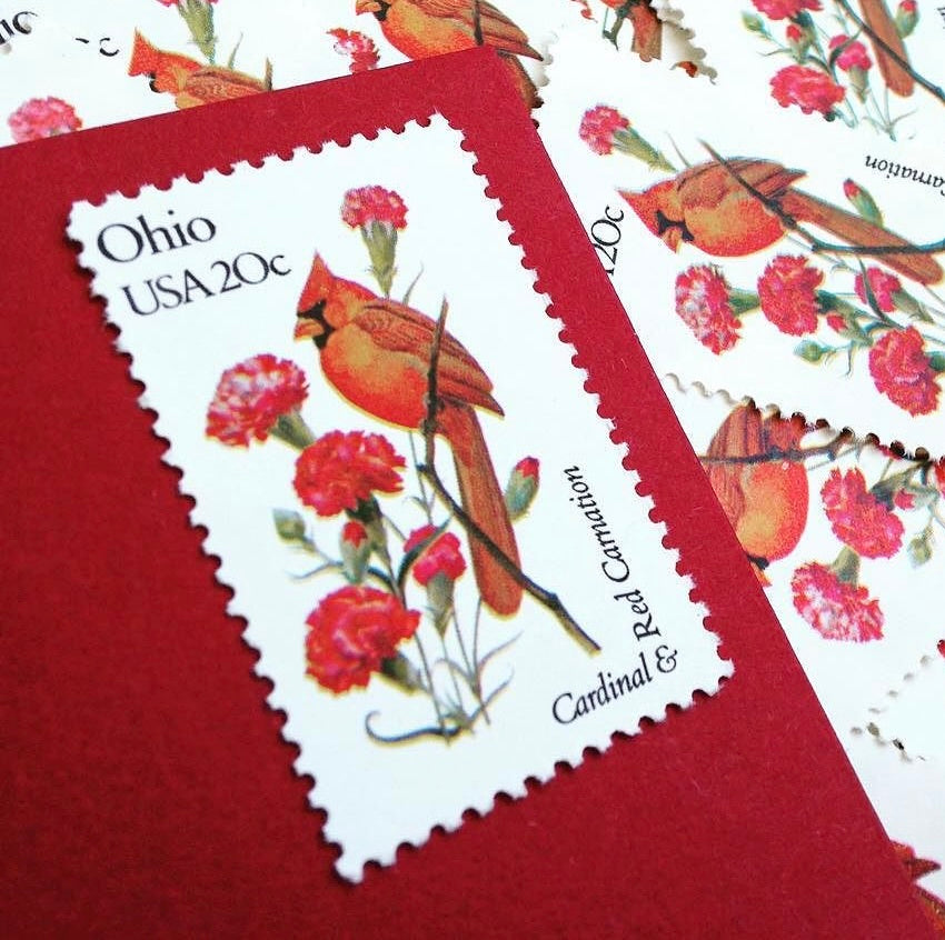 10 Ohio Cardinal Postage Stamps Unused Stamps for Mailing Edelweiss Post