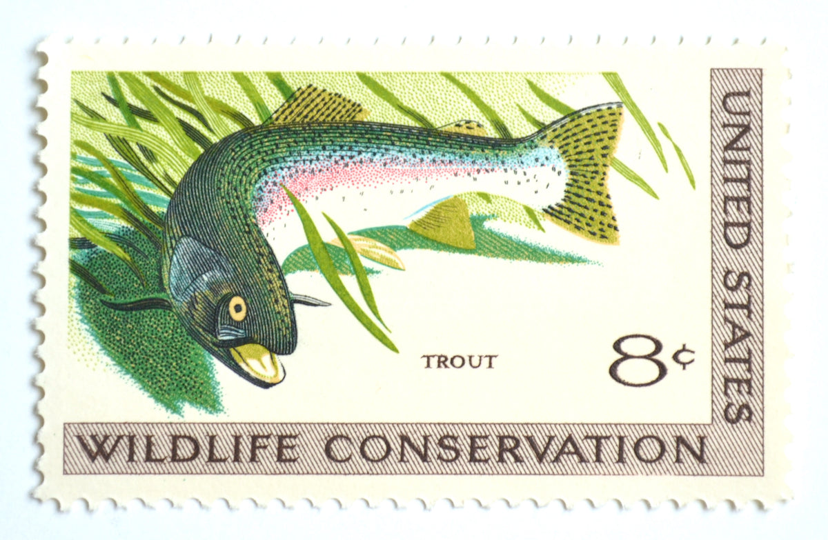 10 Rainbow Trout Vintage Postage Stamps Unused Fishing Stamps for Mail