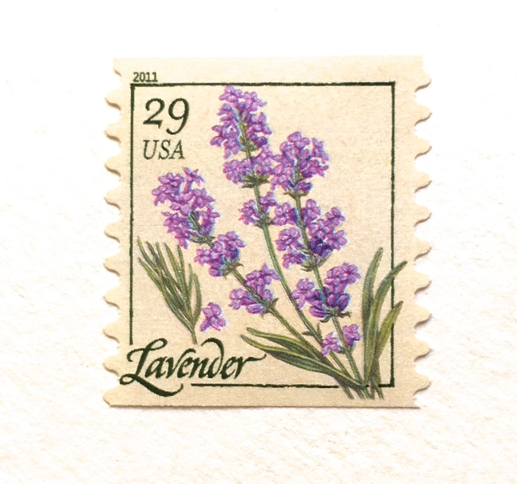 lavender flower rubber stamp 10 Lavender Stamps Unused Vintage Herb Postage Botanical Flower Stamps – Edelweiss Post