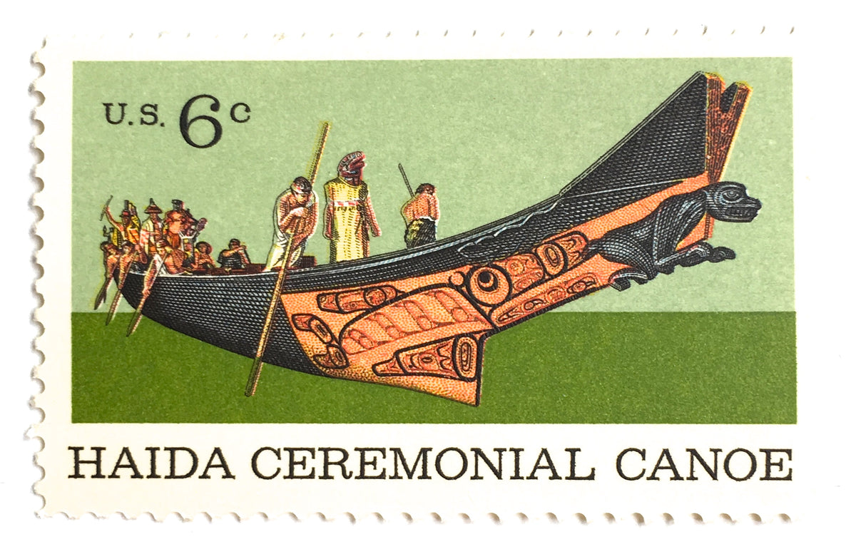 10 Native American Canoe Stamps Vintage Haida Ceremonial Canoe Postage