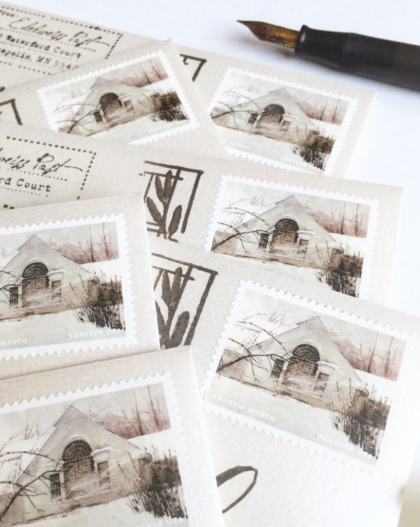 Rustic Stamps 10 Rustic White Cottage Forever Stamps // Andrew Wyeth Painting / Rust ...