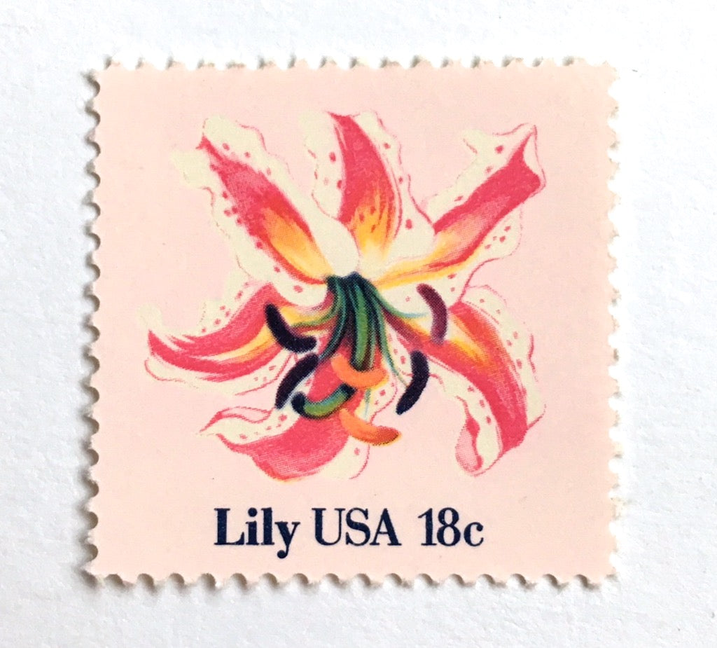 10 Pink Lily Flower Stamps Vintage Unused Garden Bouquet Postage Pink  Lilies 18 Cent Stamps for Mailing