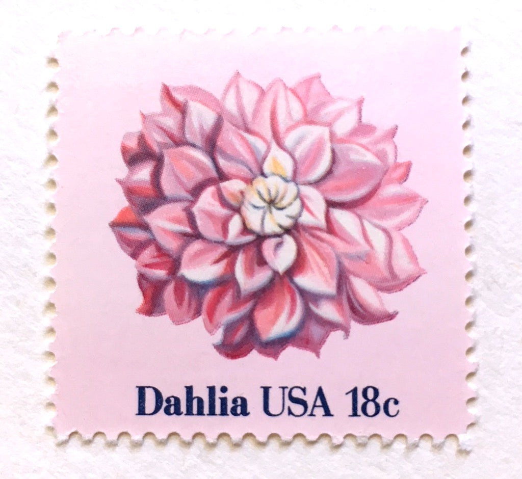10 Pink Dahlia Flower 18 Cent Stamps // Unused Vintage Floral Postage //  Pink Botanical Flower Garden Stamps for Mailing