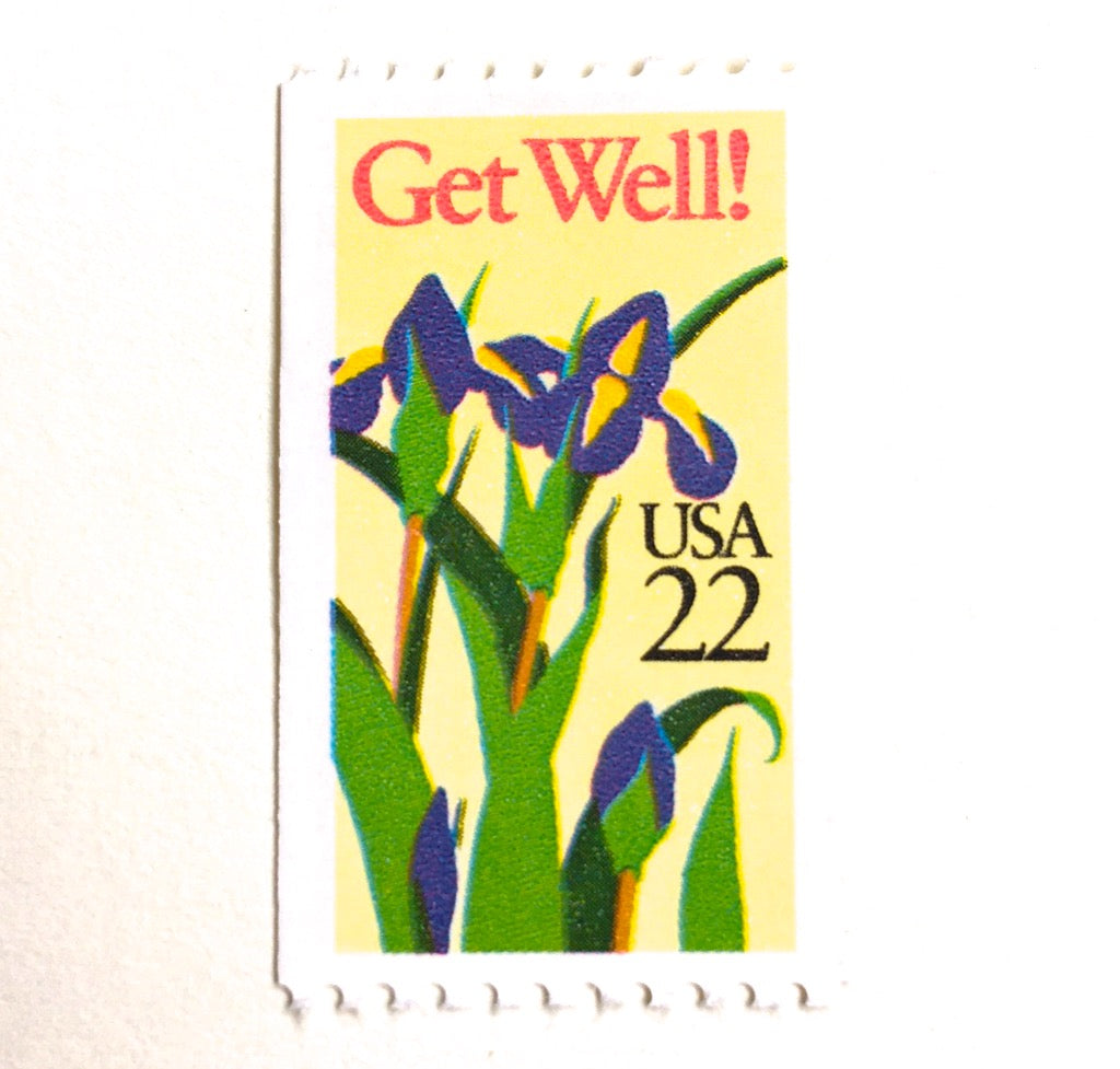 10 Get Well Stamps Vintage Iris Flower Postage for Mailing
