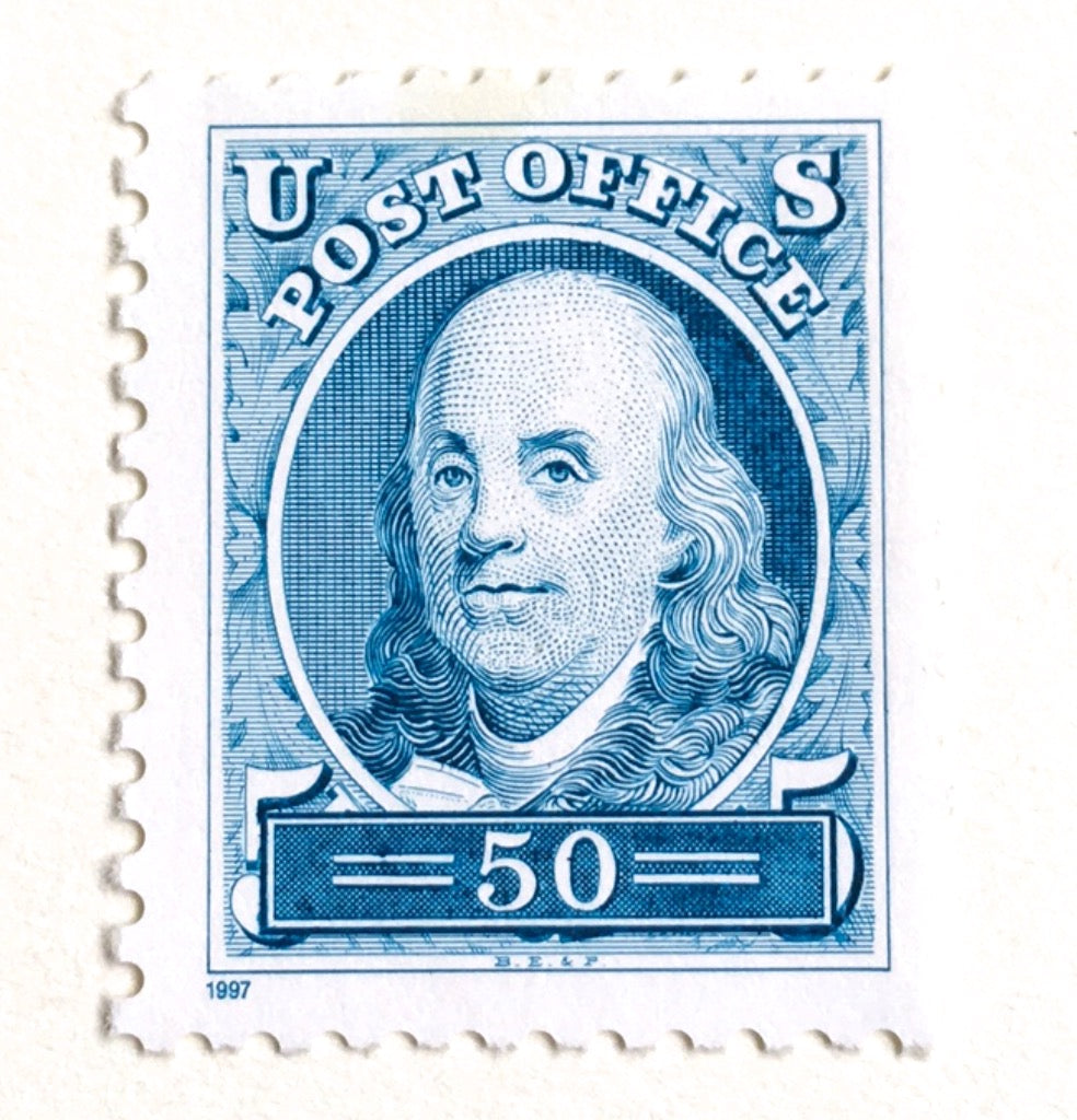 10 Blue Vintage 50 Cent Postage Stamps Benjamin Franklin Postage Unused  Stamps for Mailing