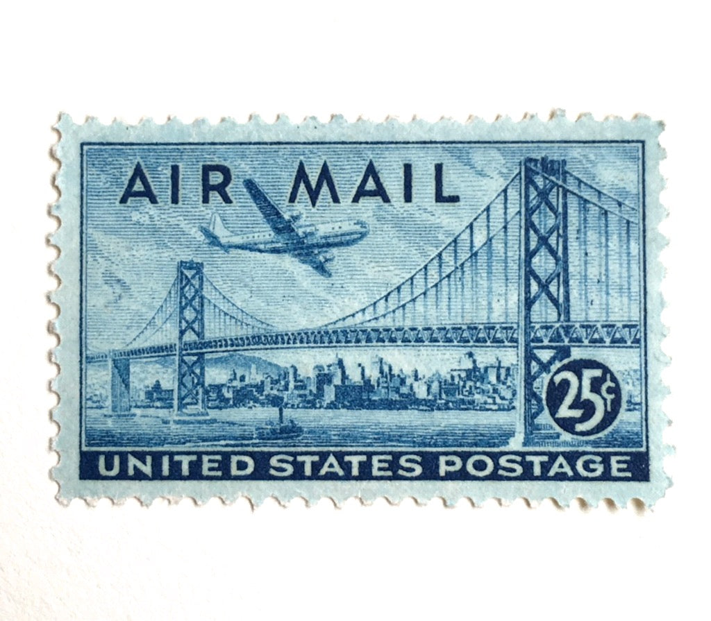 10 San Francisco Bay Bridge Stamps // Vintage 1946 San Francisco Bay  Postage Stamps // 25 Cent Blue Postage Stamps for Mailing