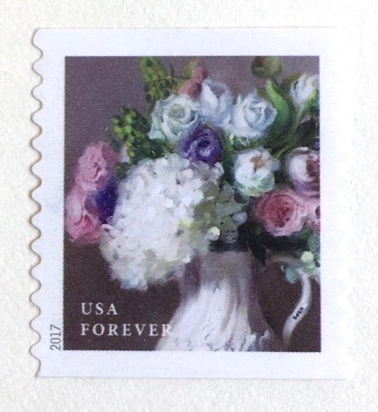 10 White Hydrangea and Lavender Rose Botanical Forever Postage Stamps //  Vintage White and Lilac Stamps // For Mailing Wedding Invitations and Cards