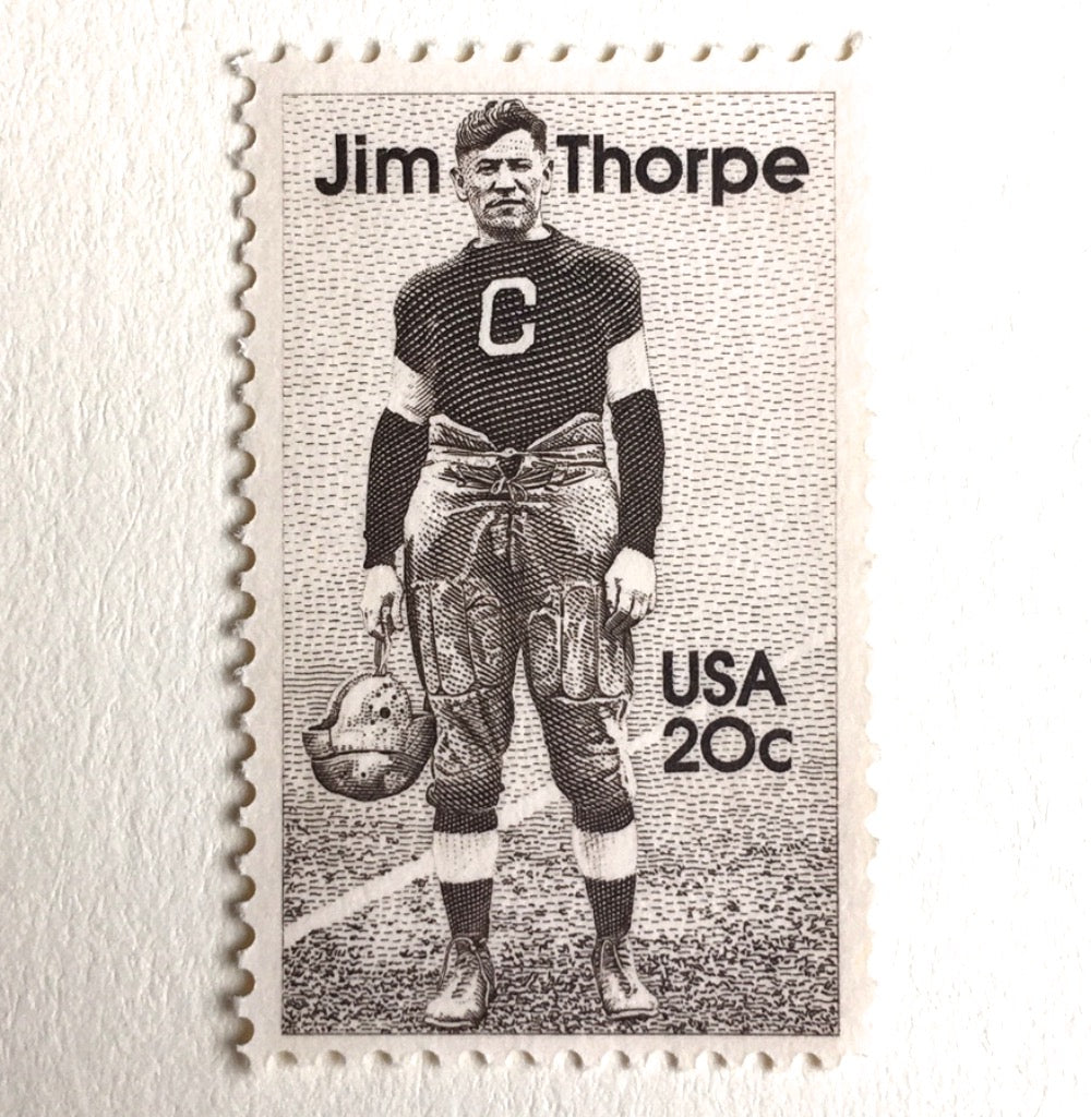 10 Vintage Football Postage Stamps Unused Jim Thorpe Football Player 20  Cent Stamps for Mailing