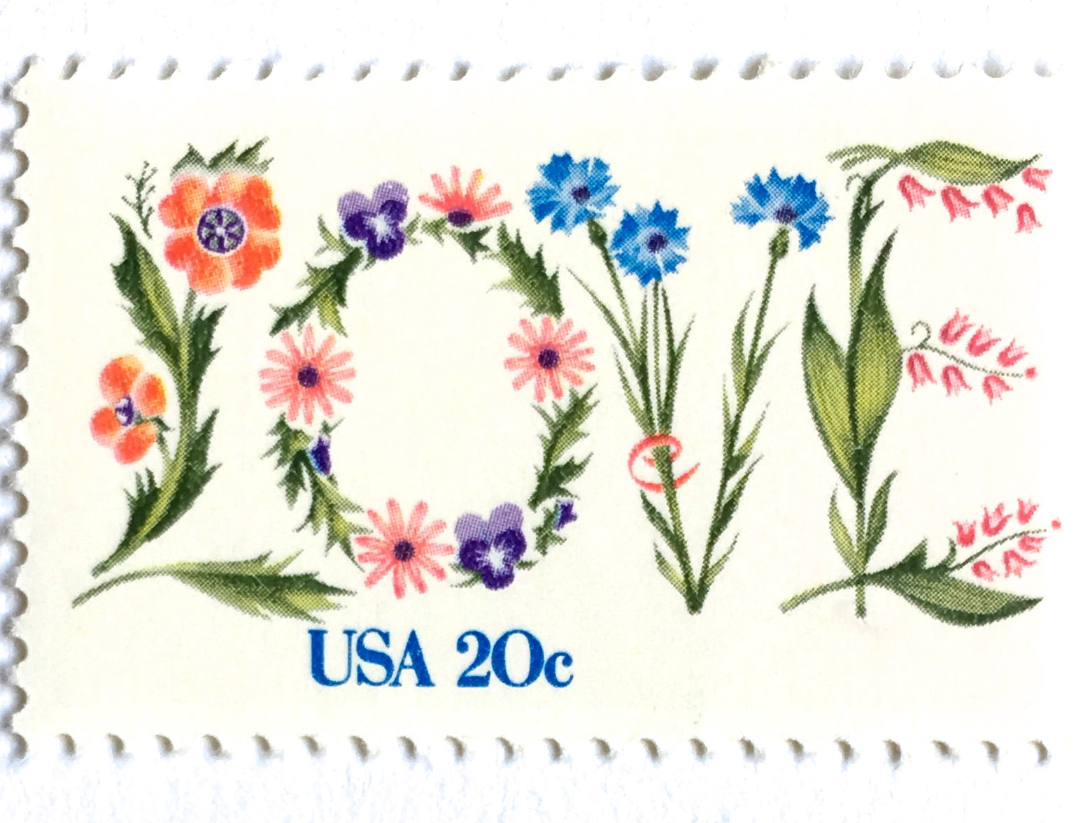 10 Vintage LOVE Stamps Botanical 20 Cent Unused Flower Love Postage for  Mailing