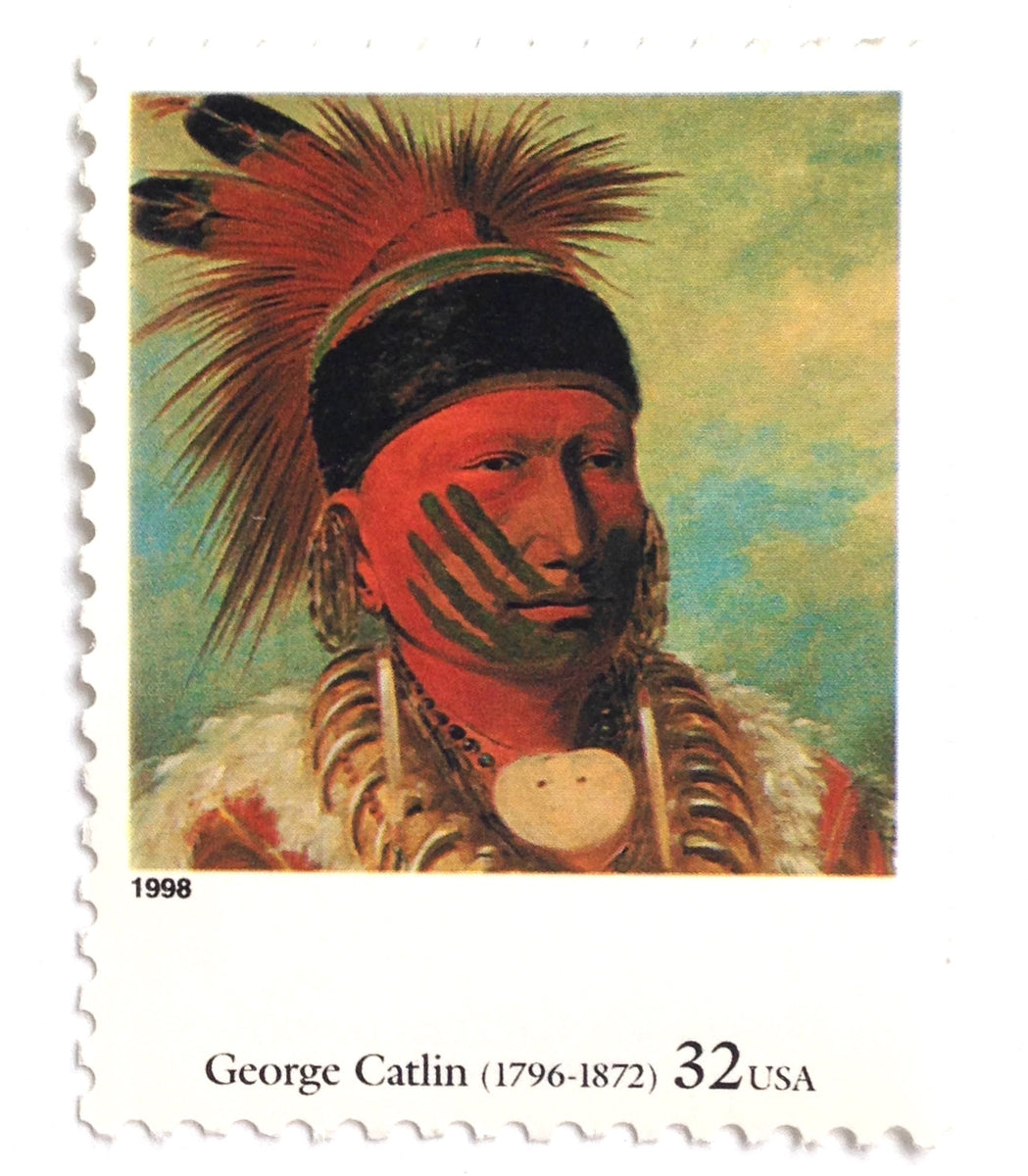 Native File Stamp 50 Native American Stamps Indigenous Chief Painting Vintage Unused Pos ...
