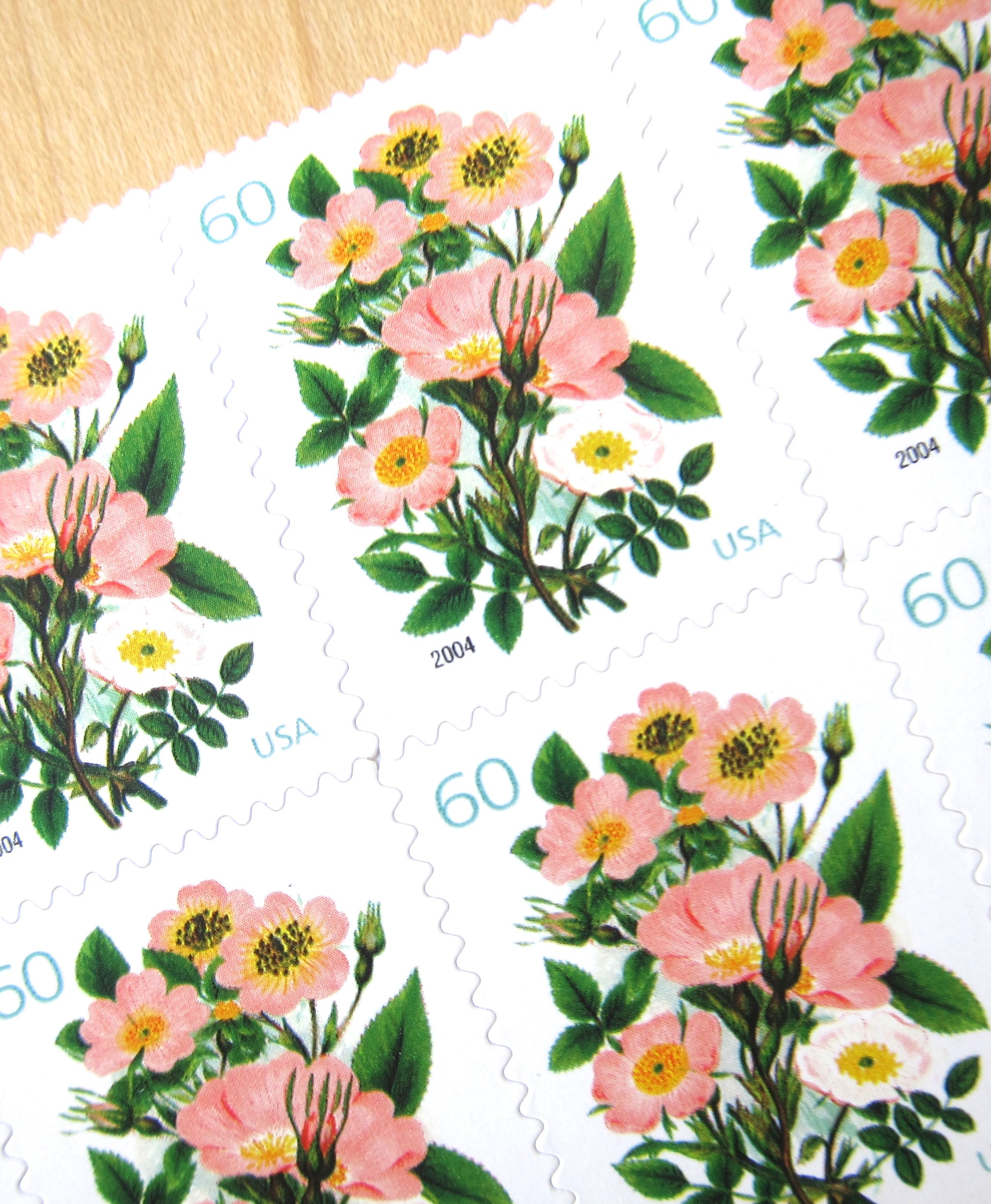 10 Vintage Botanical 60 Cent Stamps Vintage Coral Flower Bouquet  display picture 1